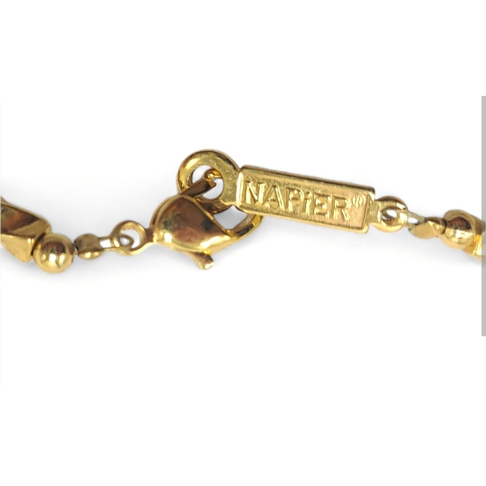 Napier Gold Tone Box Ball Link Necklace 24.5in Long Glossy Twisted Box Bead